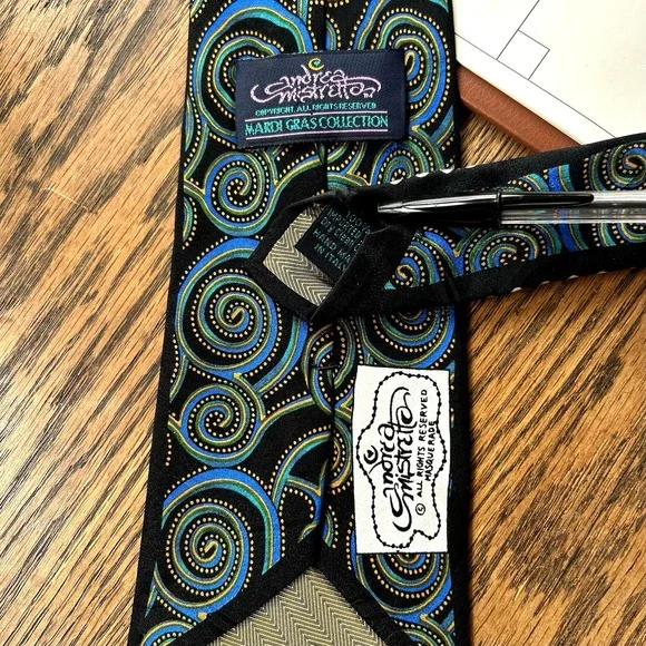 Andrea Mistretta 100% Silk Neck Tie Masquerade Mardi Gras 58" - Picture 2 of 6